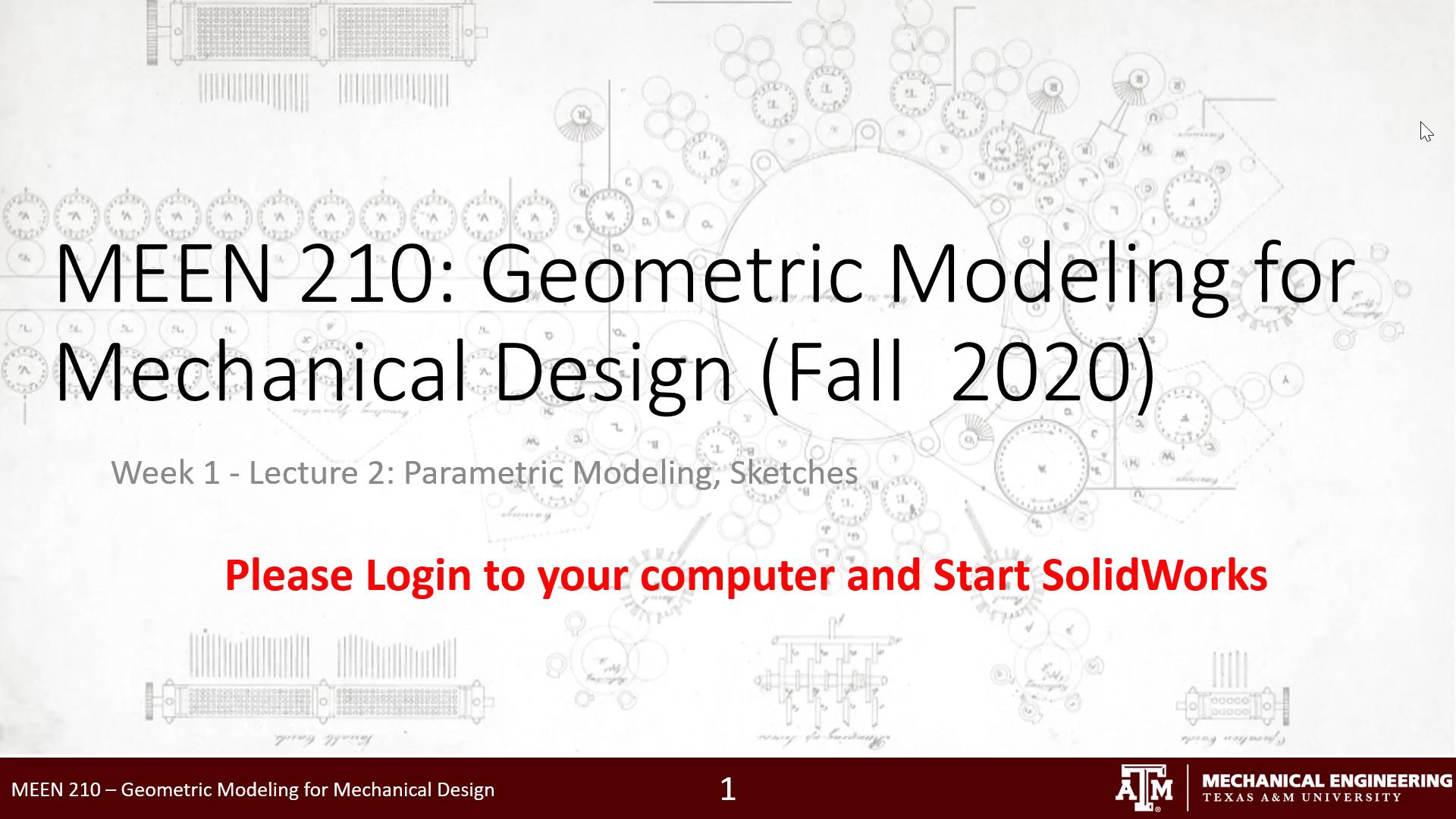 Lecture 1-2 Parametric Modeling And Sketches